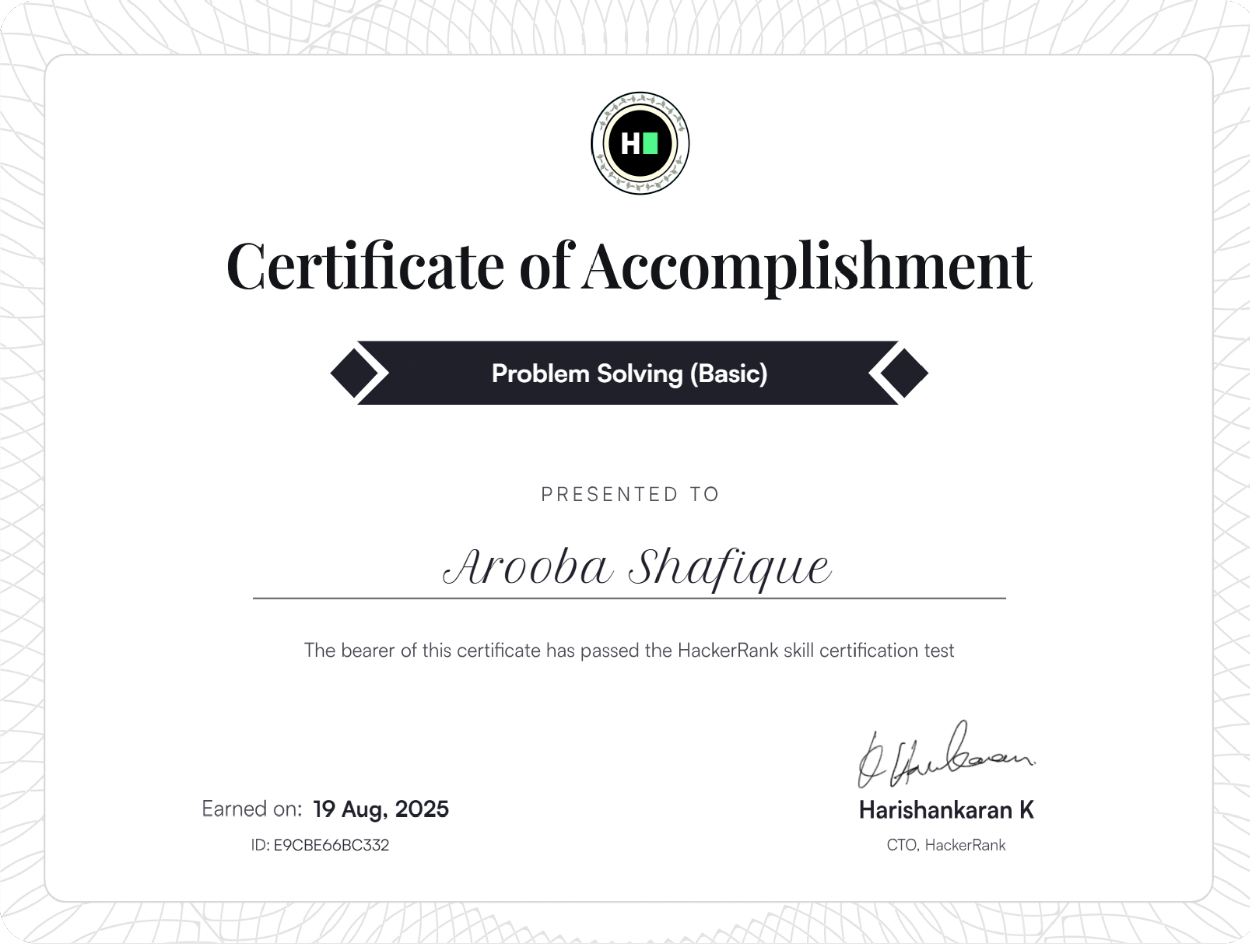 HackerRank Certificate